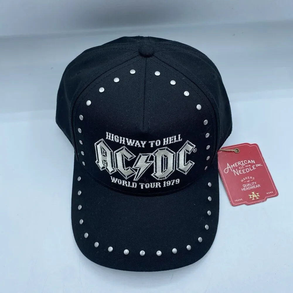 AC/DC Hat Adult Black Studded Snapback Highway To Hell World Tour 1979 OSFA Tag